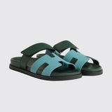Chypre Sandals in Bleu Citadin/Vert Bouteille