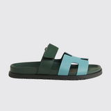 Chypre Sandals in Bleu Citadin/Vert Bouteille