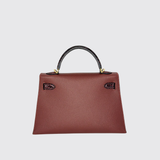 Mini Kelly Touch Rouge H/Bordeux  in Veau Madame