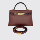 Mini Kelly Touch Rouge H/Bordeux  in Veau Madame