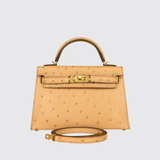 Mini Kelly in Tabac Camel Ostrich