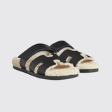 Chypre Sandals in Noir / Ecru