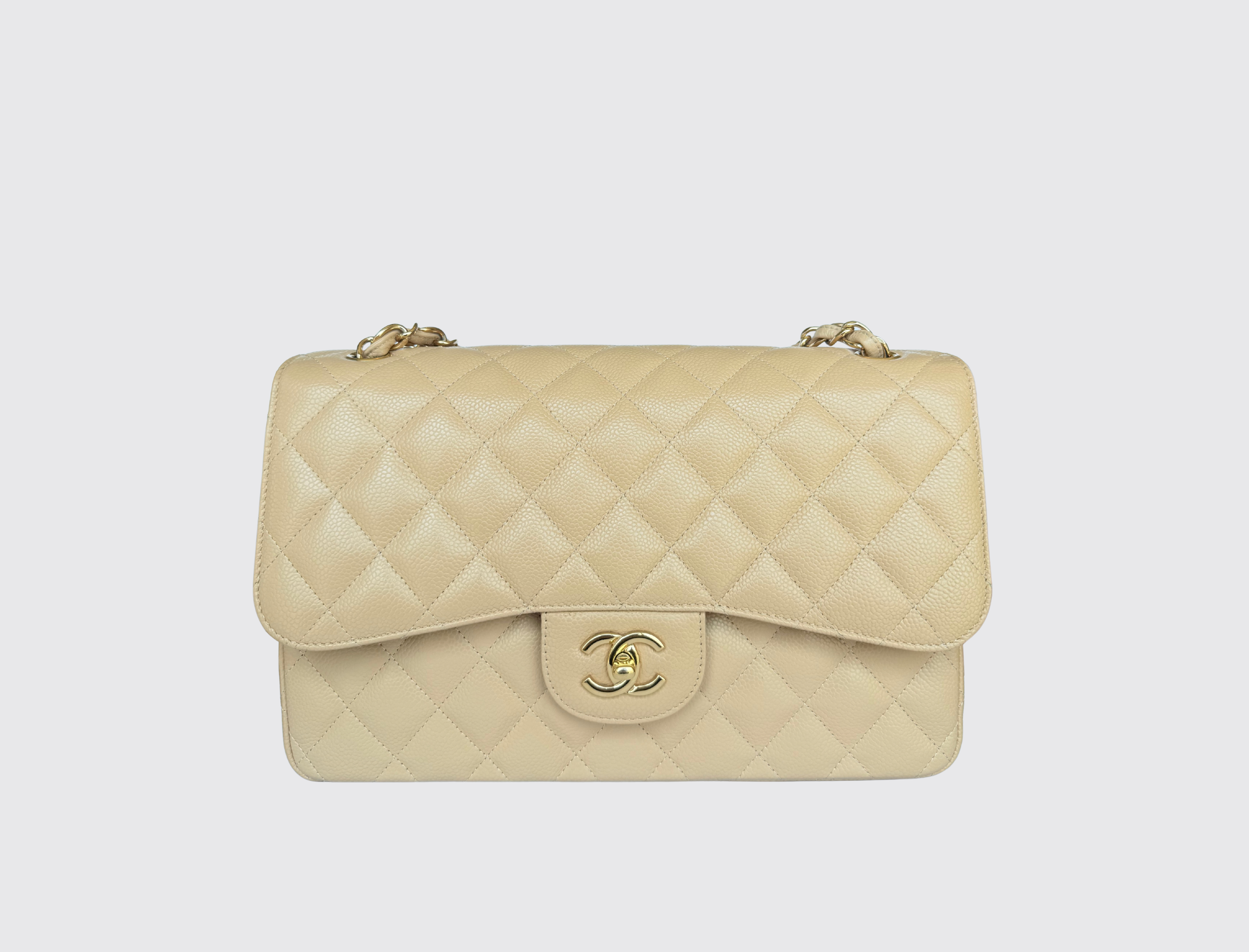 Pre-owned Chanel Jumbo Double Flap Bag in beige with gold hardware, image 1