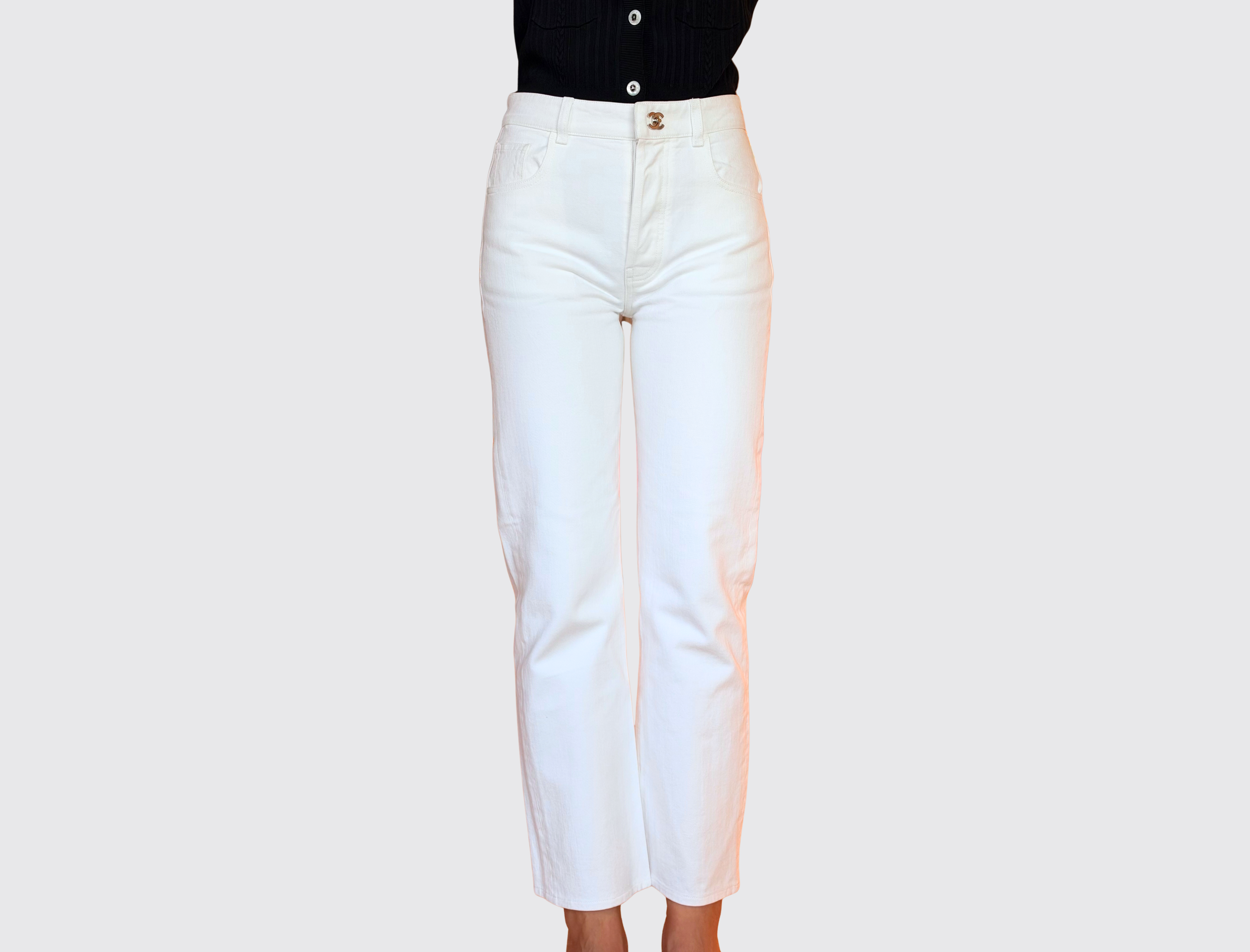 Chanel CC Turnlock Jeans in White, image 1