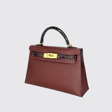 Mini Kelly Touch Rouge H/Bordeux  in Veau Madame