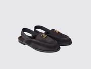 Chanel CC Suede & Shearling Slingback Loafers in dark brown, image 1