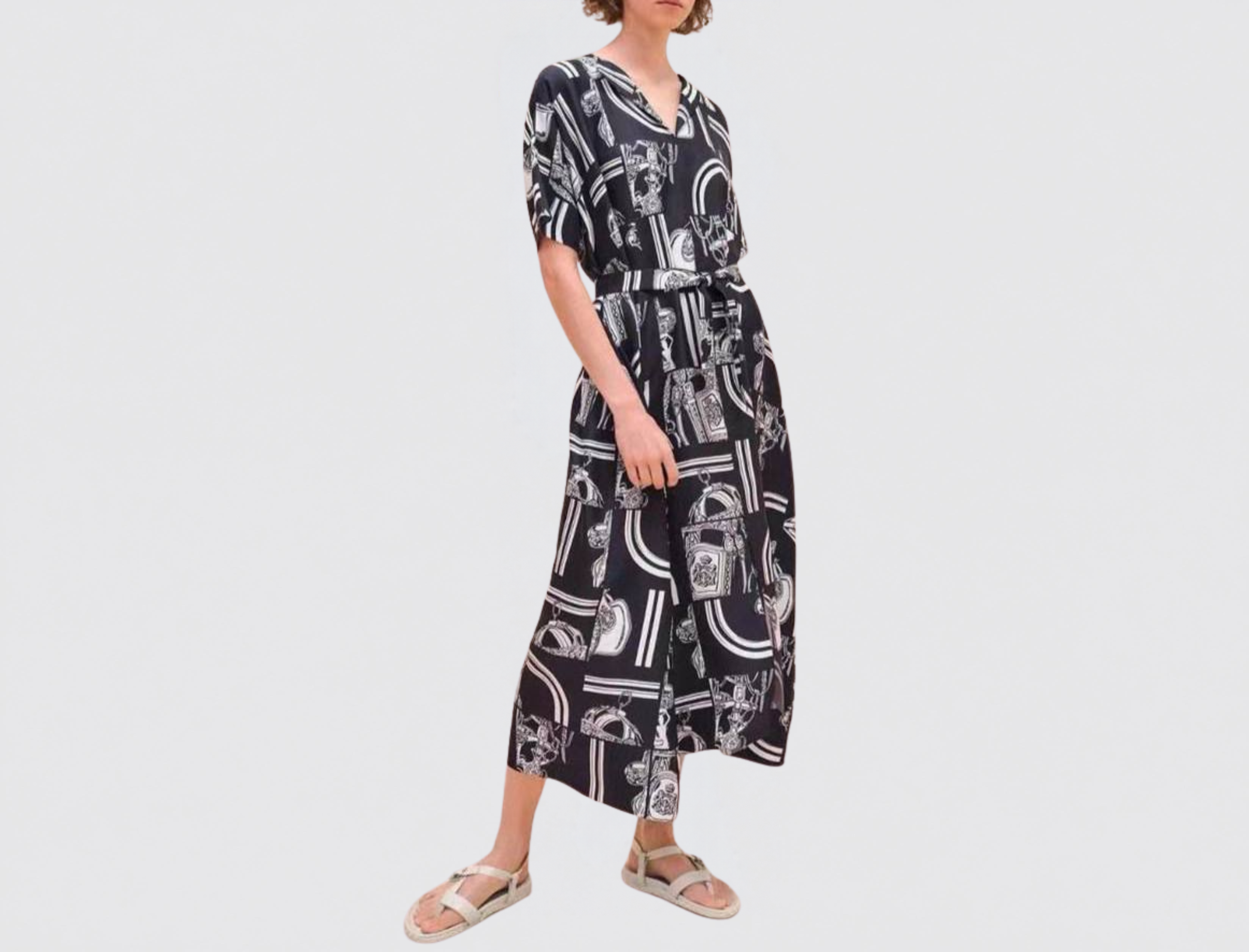Hermès Printed Silk Dress in Black, image 1