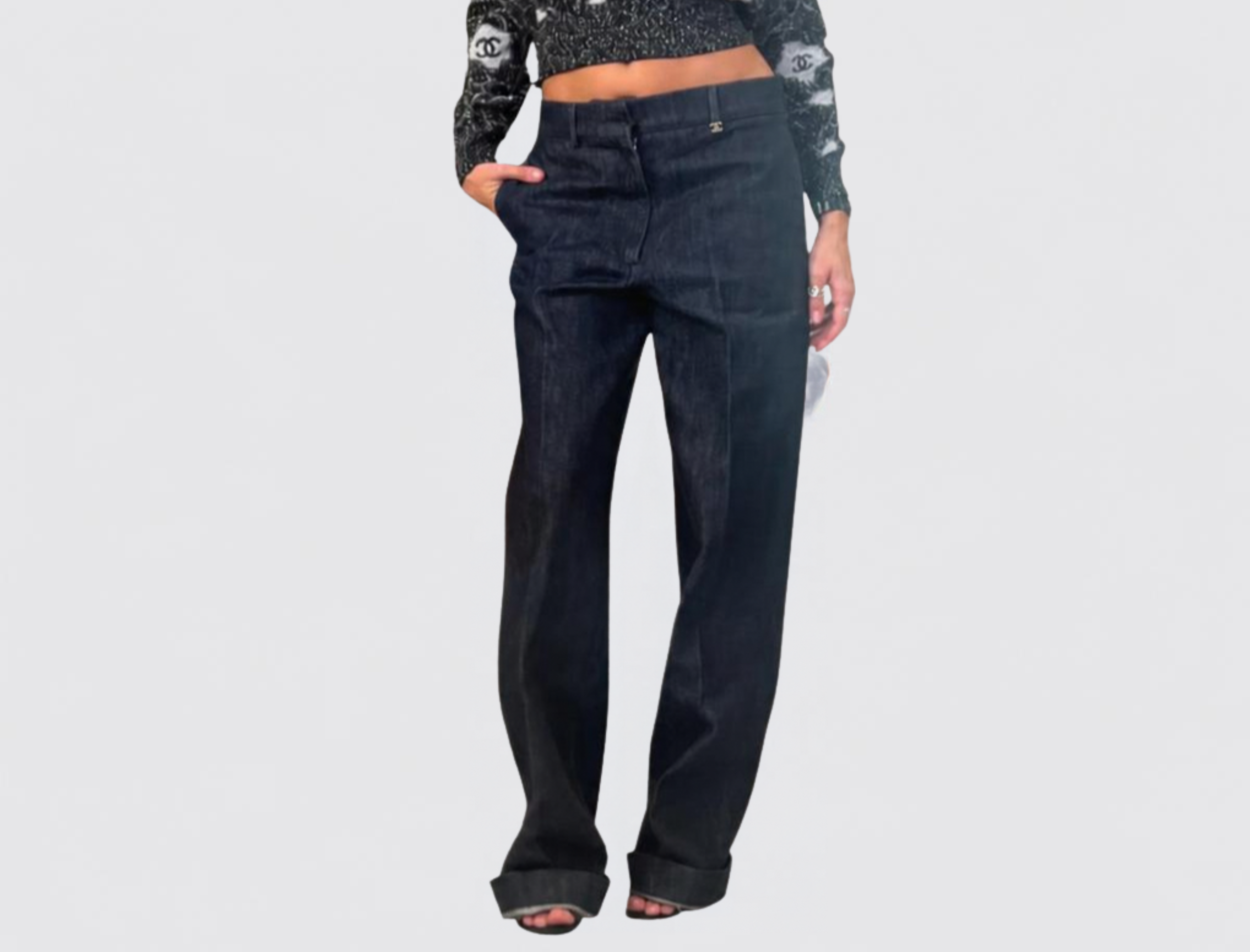 Chanel Logo Detailed Jeans in Navy, image 1