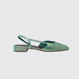 Croc-Embossed Iridescent Slingback Sandals