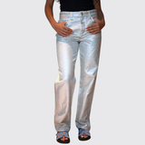 Logo Embroidered Shiny Jeans